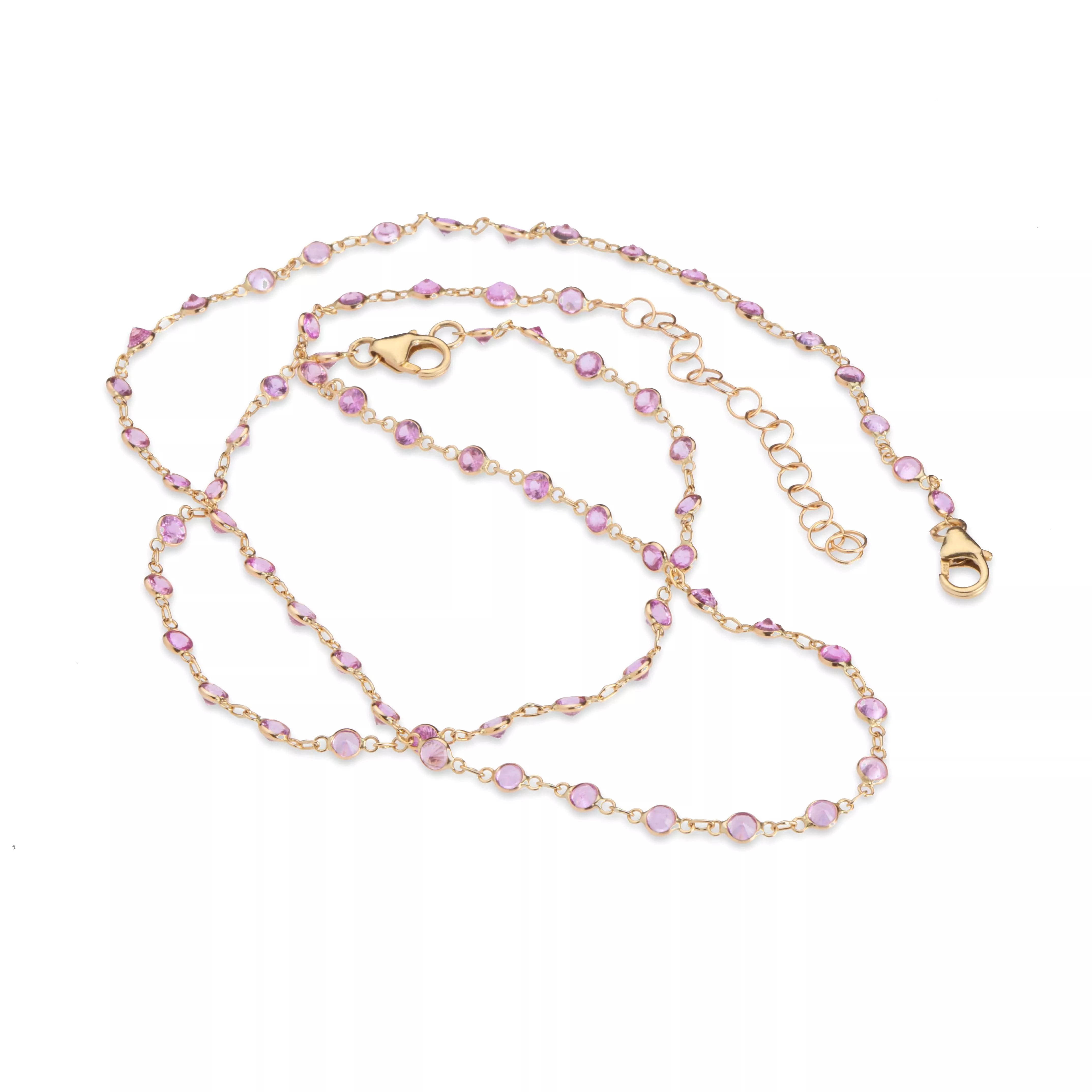 14K Gold Pink Sapphire Strand Necklace