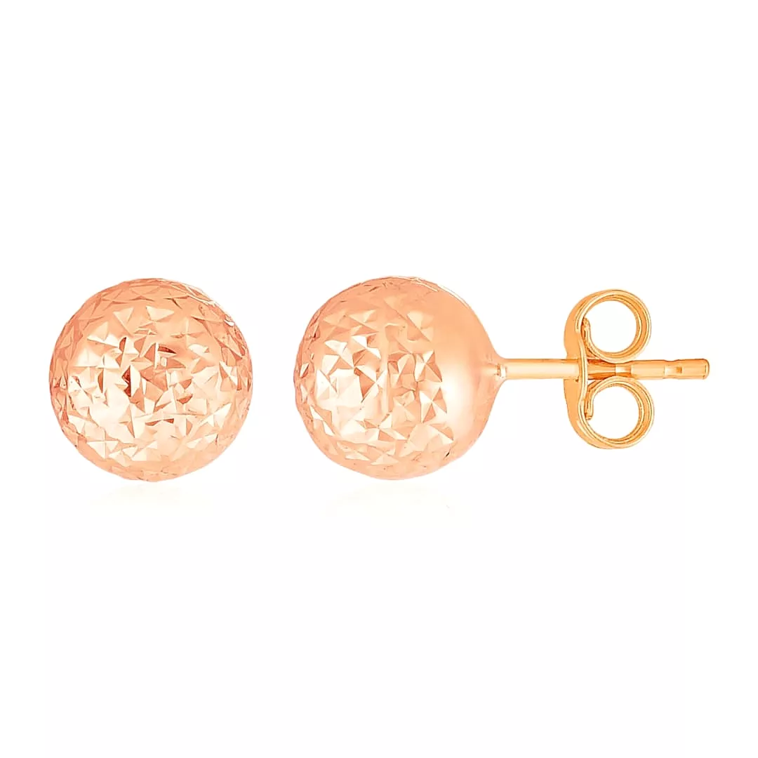 14k Rose Gold Ball Earrings with Crystal Cut Texture