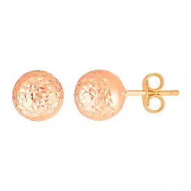 14k Rose Gold Ball Earrings with Crystal Cut Texture