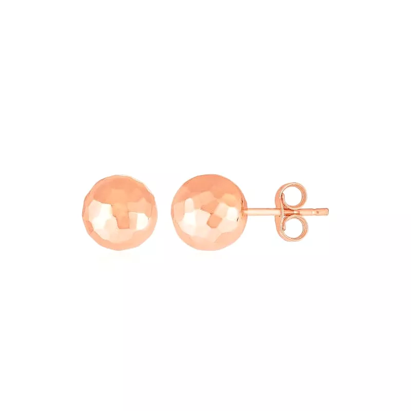 14k Rose Gold Ball Earrings with Faceted Texture