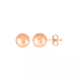 14k Rose Gold Ball Earrings with Faceted Texture