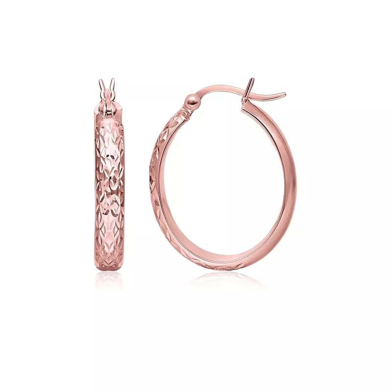 14k Rose Gold Hammered Oval Hoop Earrings