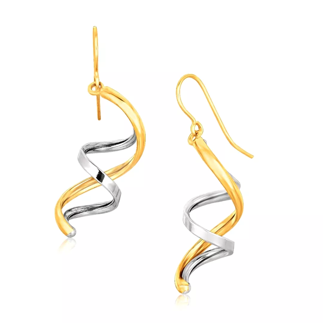 14k Two Tone Gold Double Helix Polished Dangling Earrings