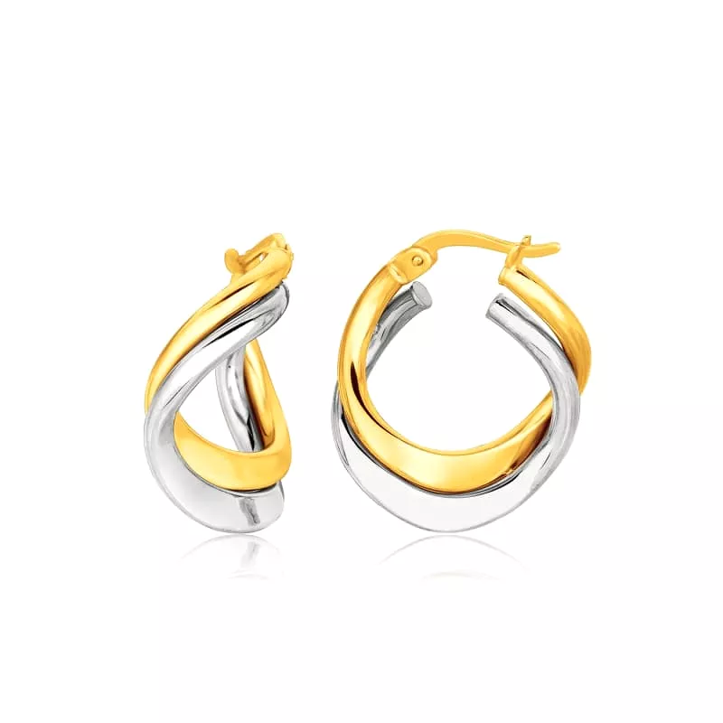 14k Two Tone Gold Earrings in Fancy Double Twist Style