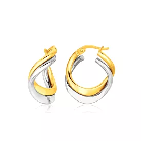 14k Two Tone Gold Earrings in Fancy Double Twist Style