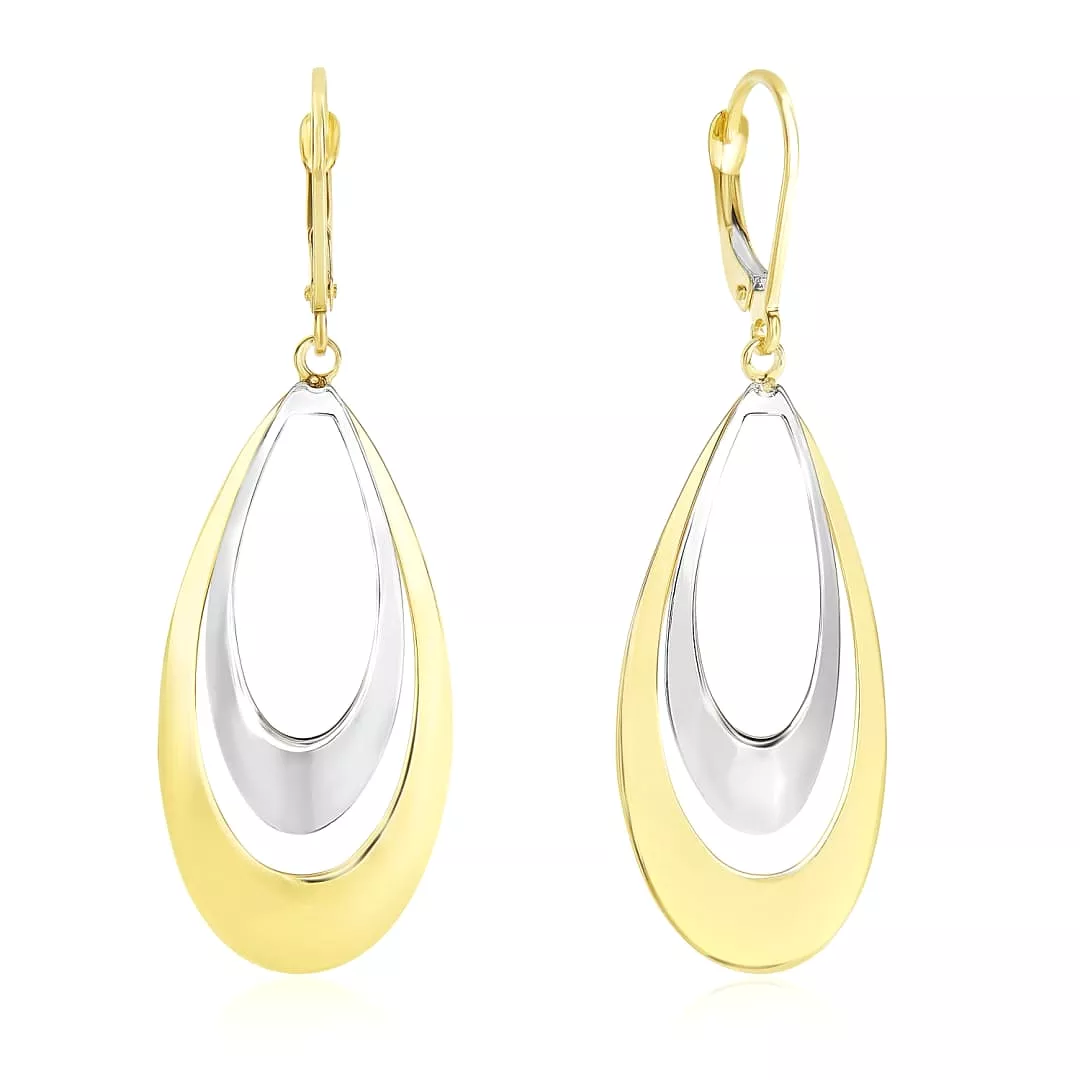 14k Two-Tone Gold Graduated Open Double Teardrop Earrings