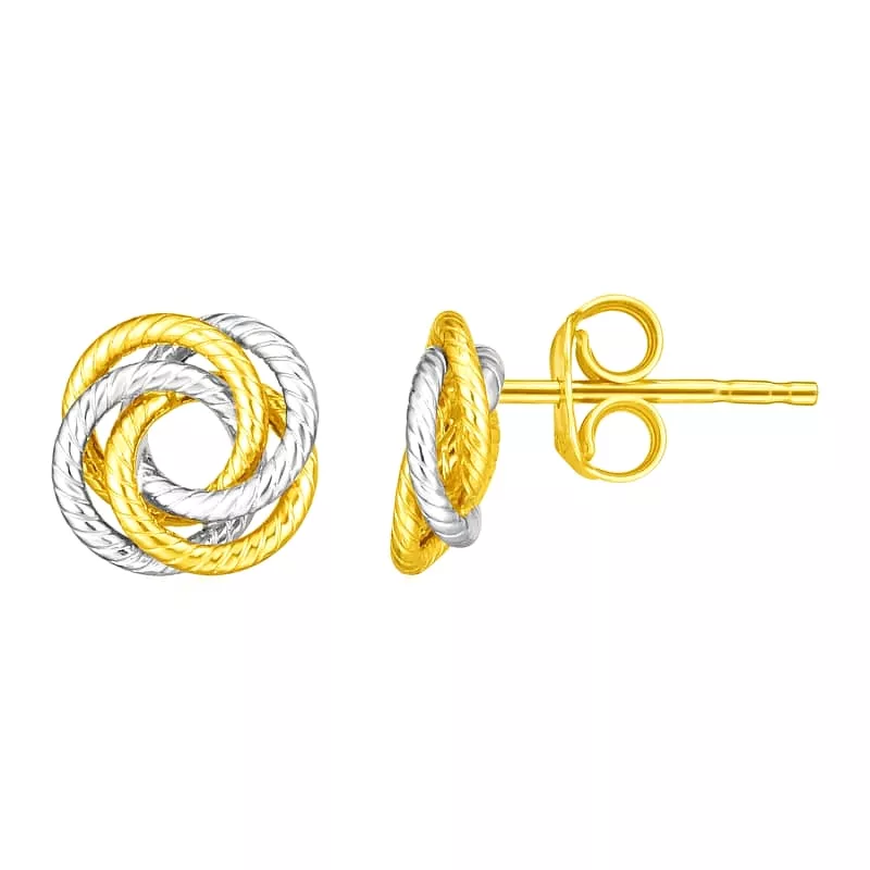 14k Two Tone Gold Love Knot Earrings