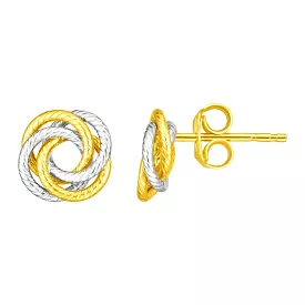 14k Two Tone Gold Love Knot Earrings