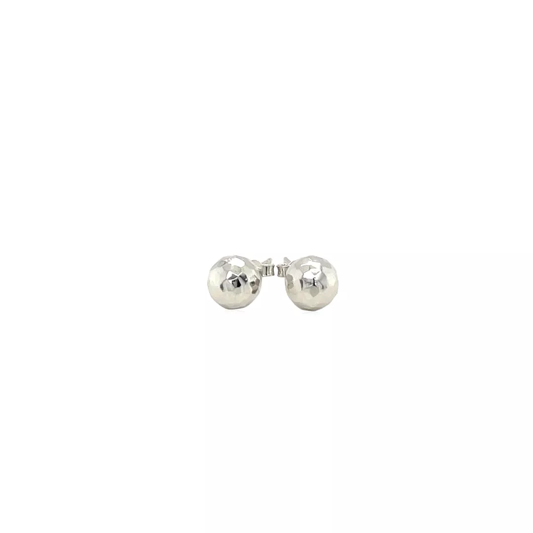 14k White Gold Ball Earrings with Faceted Texture