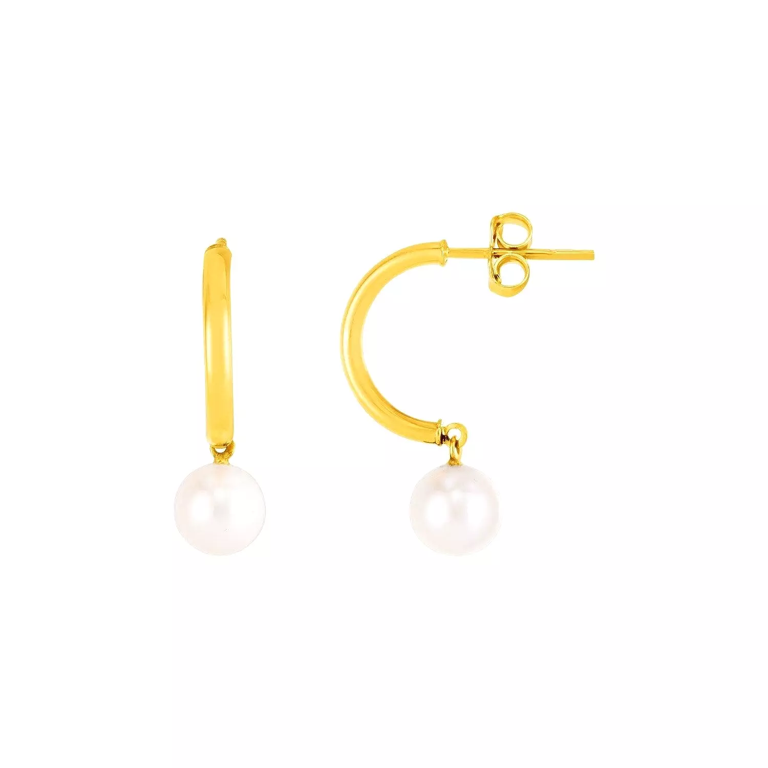 14k Yellow Gold Half Hoop Earrings with Pearls