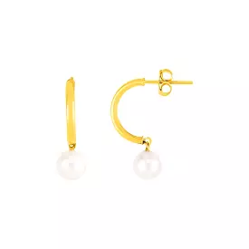 14k Yellow Gold Half Hoop Earrings with Pearls