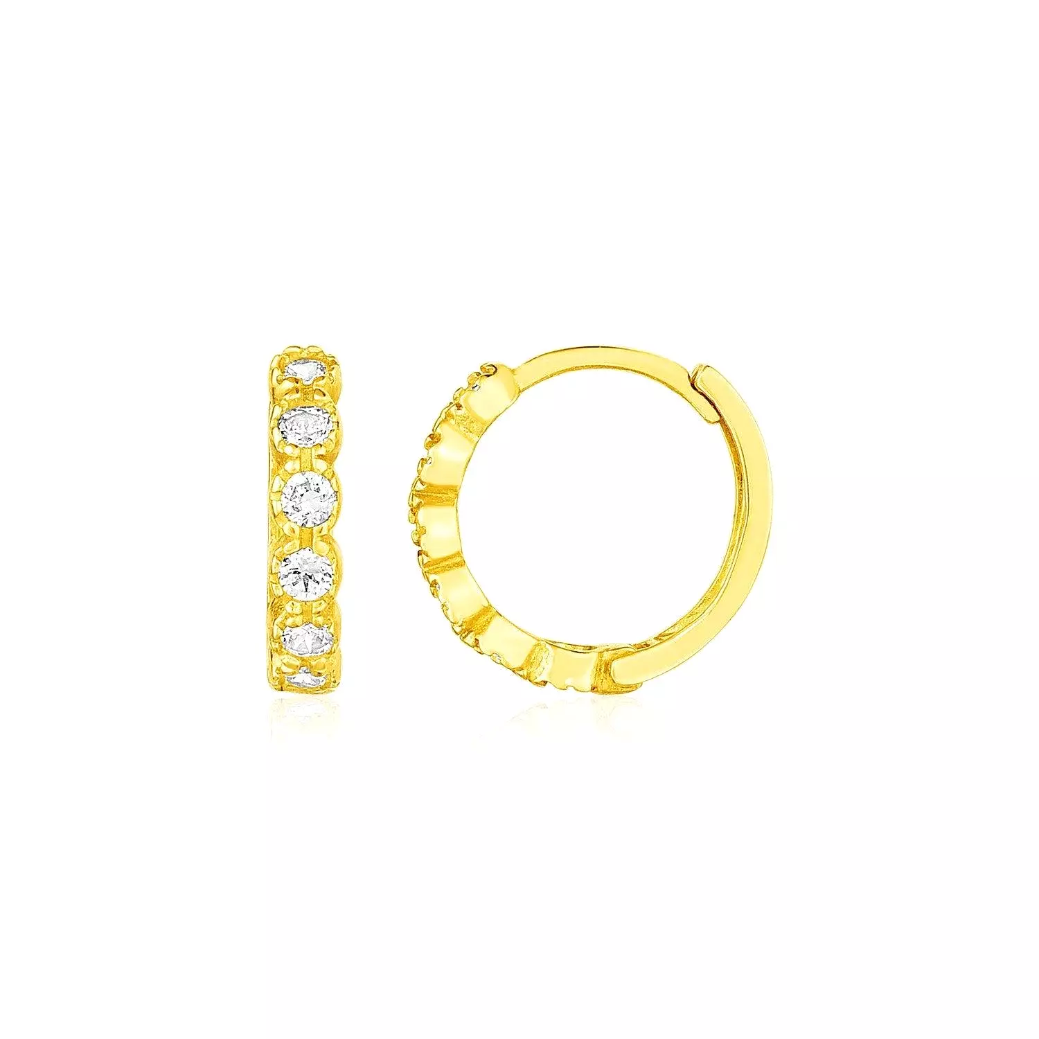 14k Yellow Gold Petite Hoop Earrings with Round Cubic Zirconias