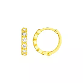 14k Yellow Gold Petite Hoop Earrings with Round Cubic Zirconias