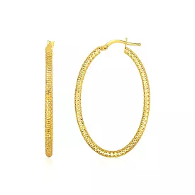 14k Yellow Gold Textured Oval Hoop Earrings