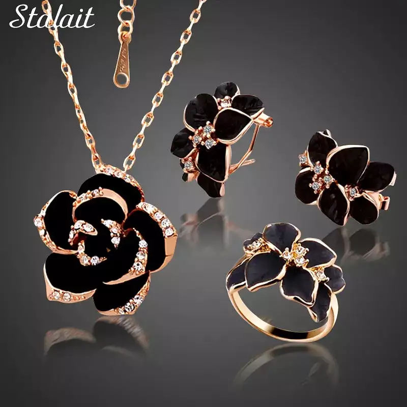 3 In One High Quality Gold Plated Earring Set Earrings Necklace Ring Clover Jewelry Set For Women