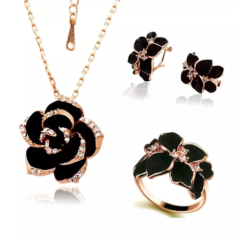 3 In One High Quality Gold Plated Earring Set Earrings Necklace Ring Clover Jewelry Set For Women