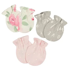 3-Pack Baby Girls Floral No Scratch Mittens