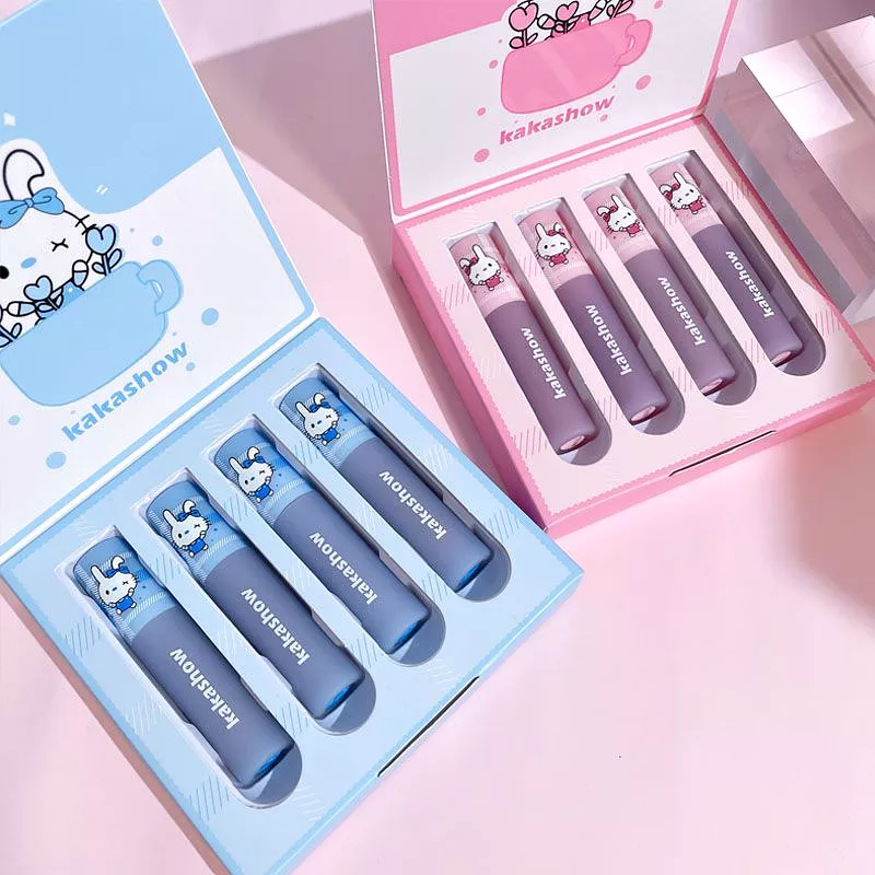 4 Pcs Cute Bunny Mirror Liquid Lipstick Set