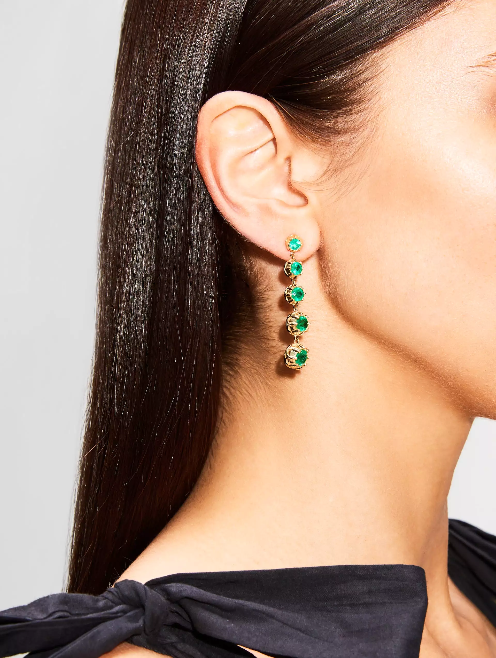 5 Stone Emerald Drop Earrings