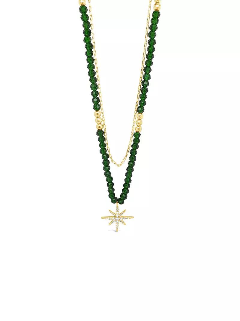 Absolute Star Double Strand Green Beaded Necklace N2217EM