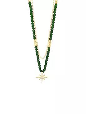 Absolute Star Double Strand Green Beaded Necklace N2217EM