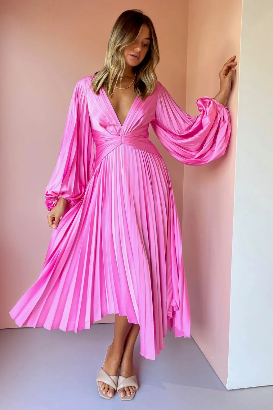 ----Acler   ----Palms Pleat Dress - Confetti Pink ---