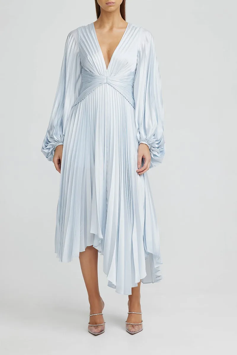 Acler Palms Pleat Dress - Sky Blue