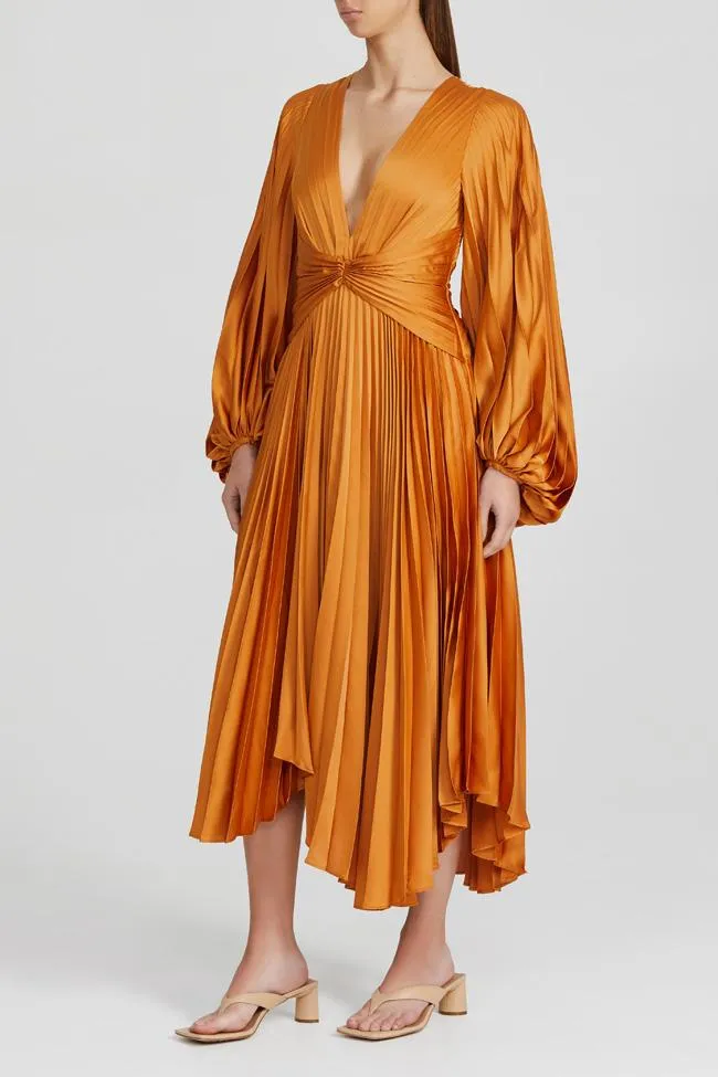 ----Acler   ----Palms Pleat Dress - Turmeric ---