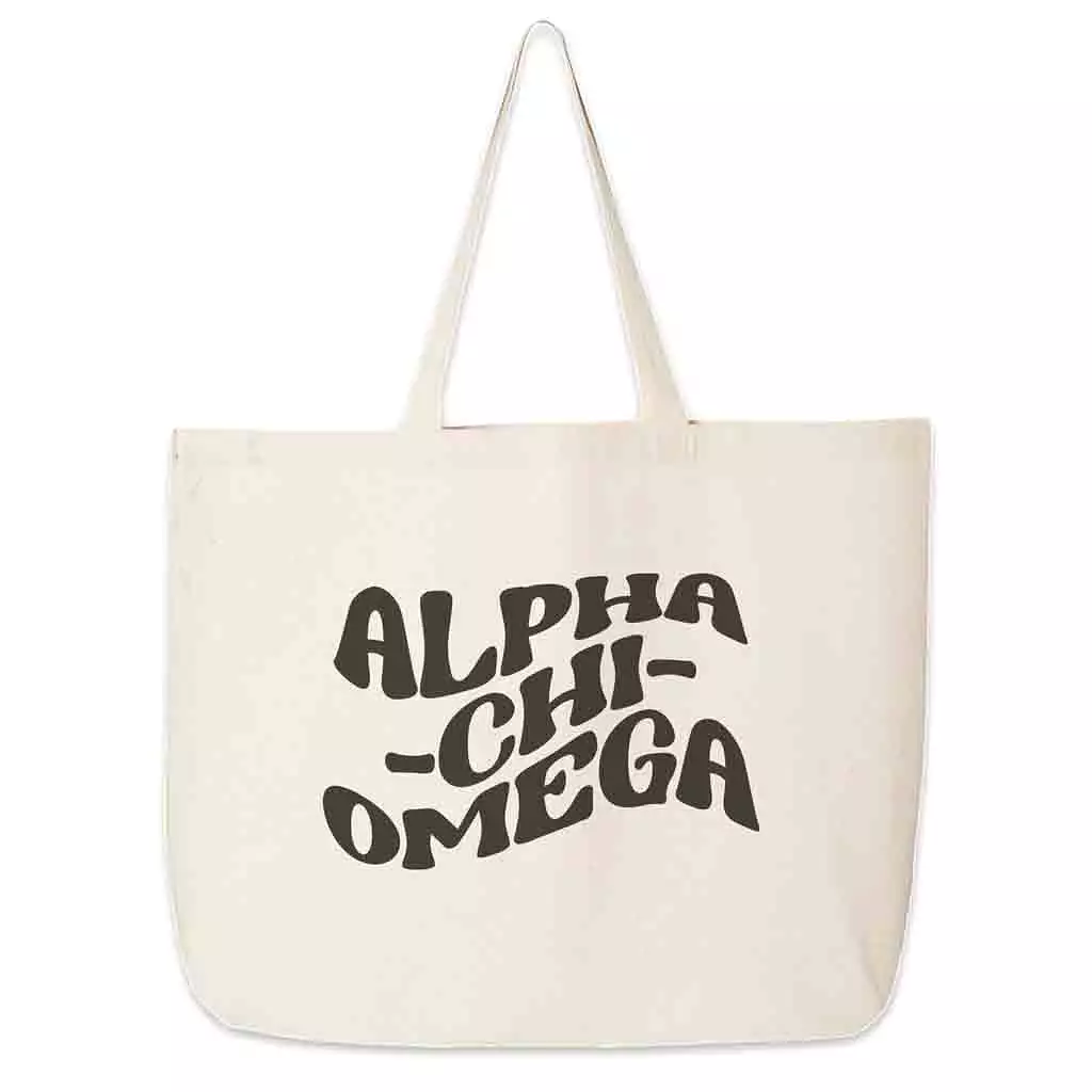 Alpha Chi Omega Large Canvas Sorority Tote Bag with Simple Mod Design