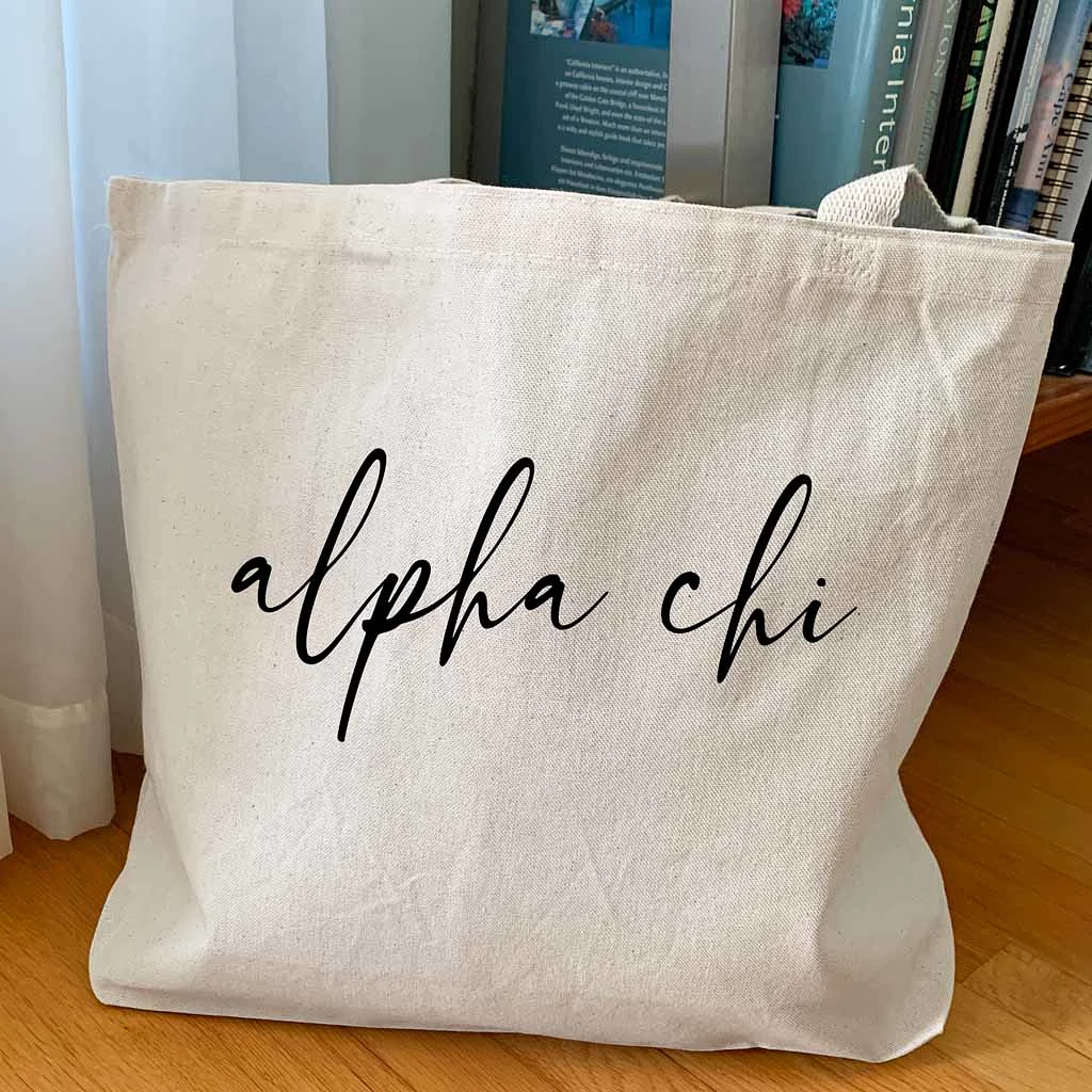 Alpha Chi Omega Script Writing Nickname Canvas Tote Bag