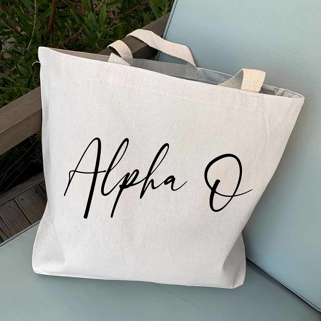 Alpha Omicron Pi Script Writing Nickname Canvas Tote Bag