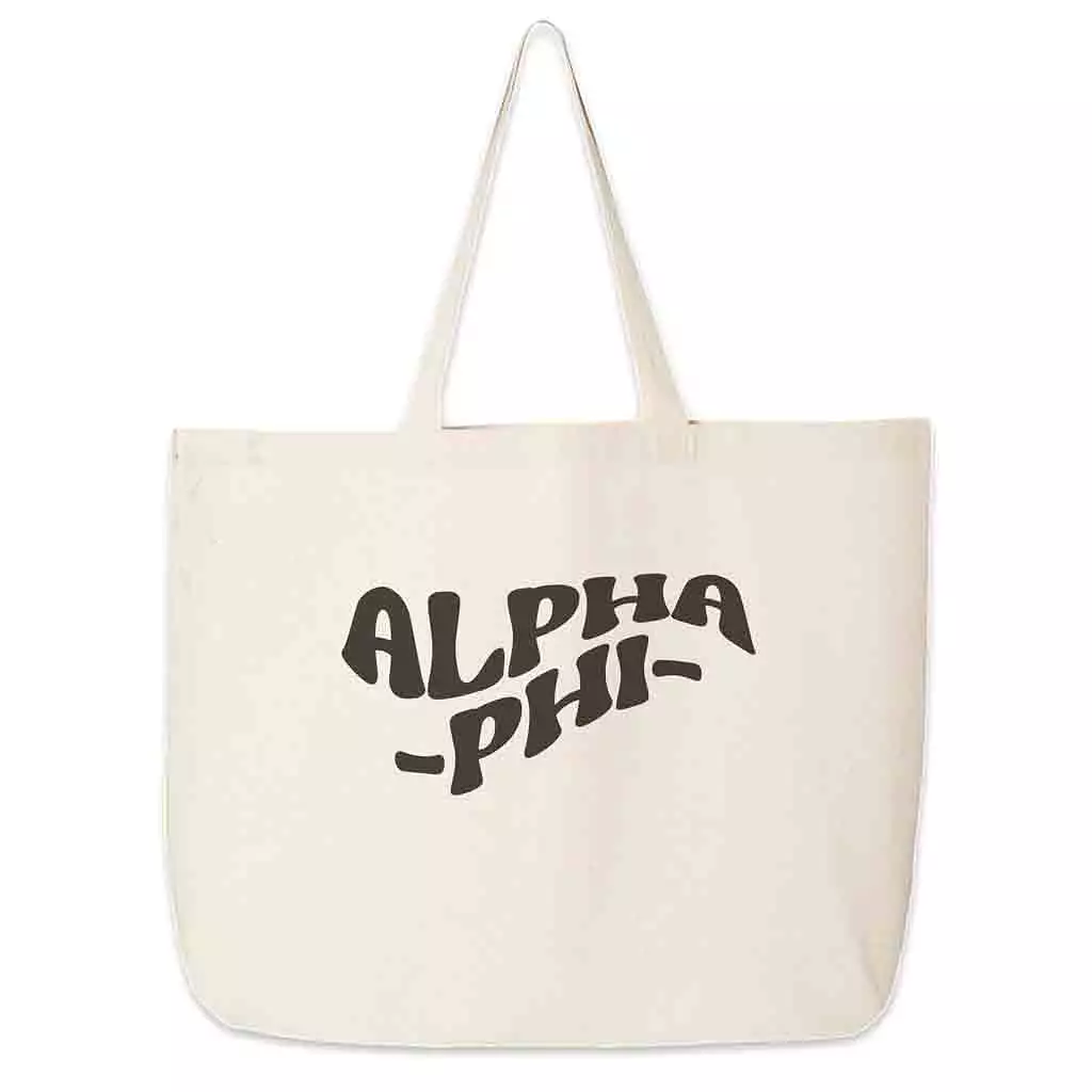 Alpha Phi Large Canvas Sorority Tote Bag with Simple Mod Design