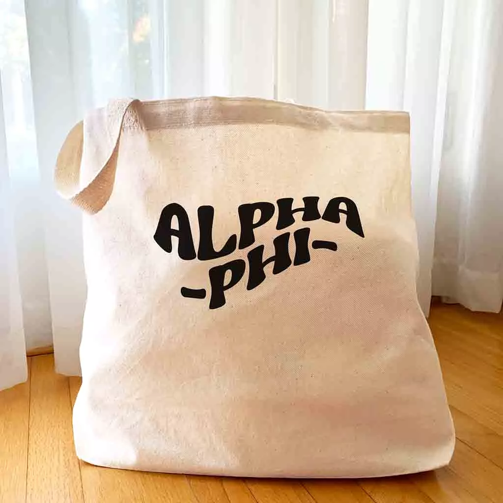 Alpha Phi Large Canvas Sorority Tote Bag with Simple Mod Design