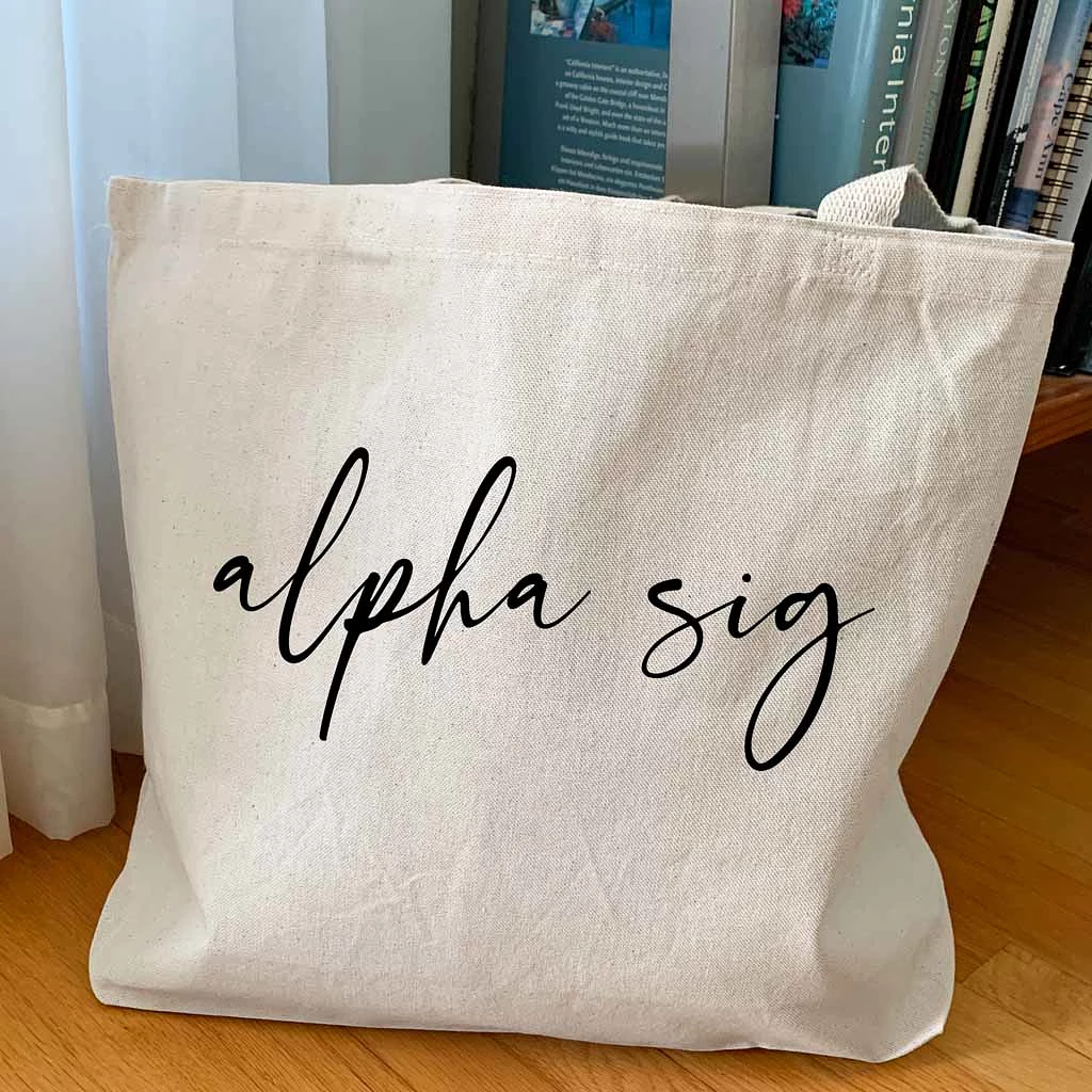 Alpha Sigma Alpha Script Writing Nickname Canvas Tote Bag