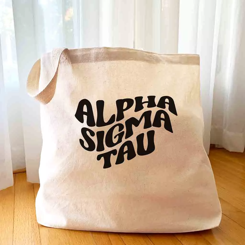 Alpha Sigma Tau Large Canvas Sorority Tote Bag with Simple Mod Design