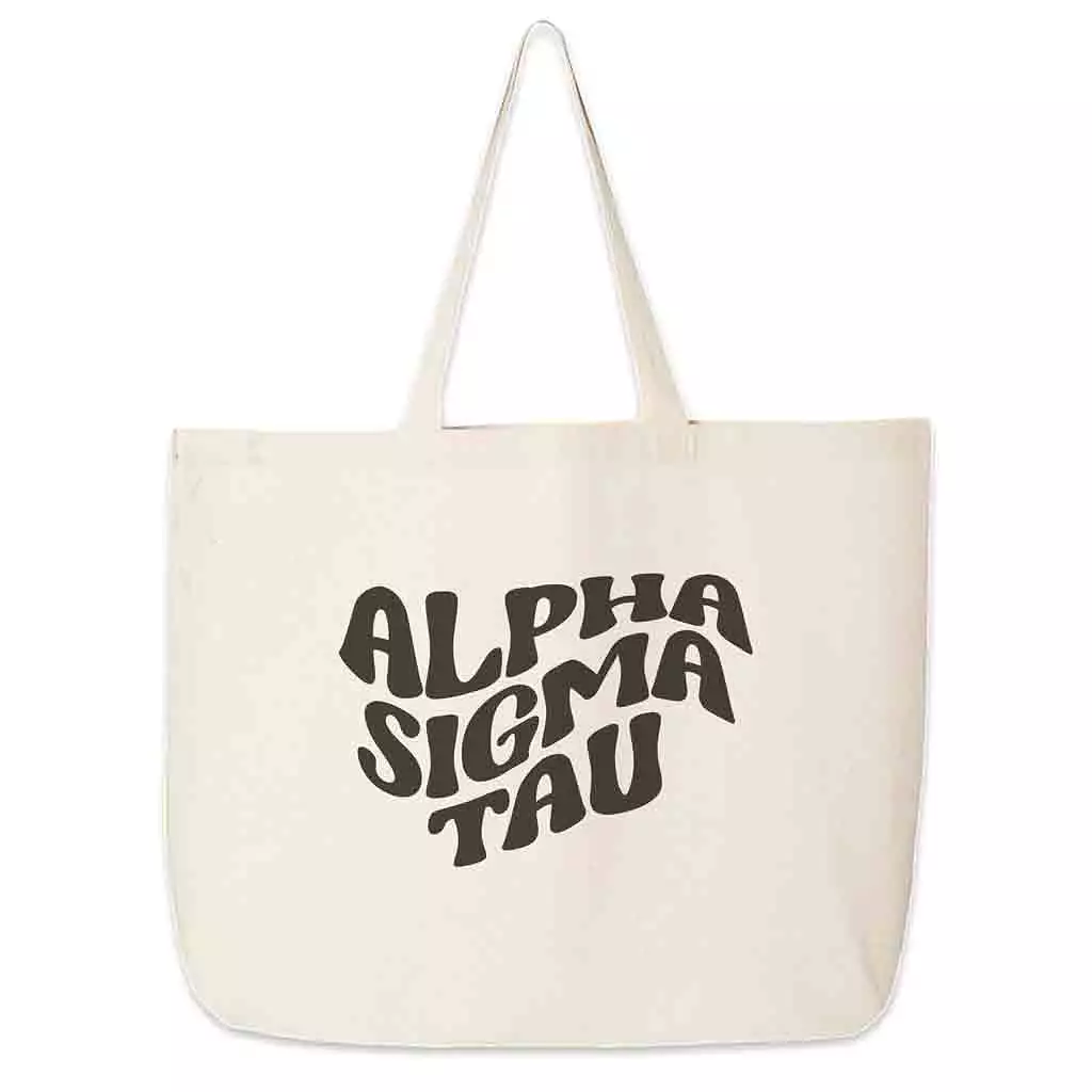 Alpha Sigma Tau Large Canvas Sorority Tote Bag with Simple Mod Design