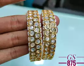 Ankitha , elegant Gold Finish Kundan Kada /Bangle set for women -KALA001BSB