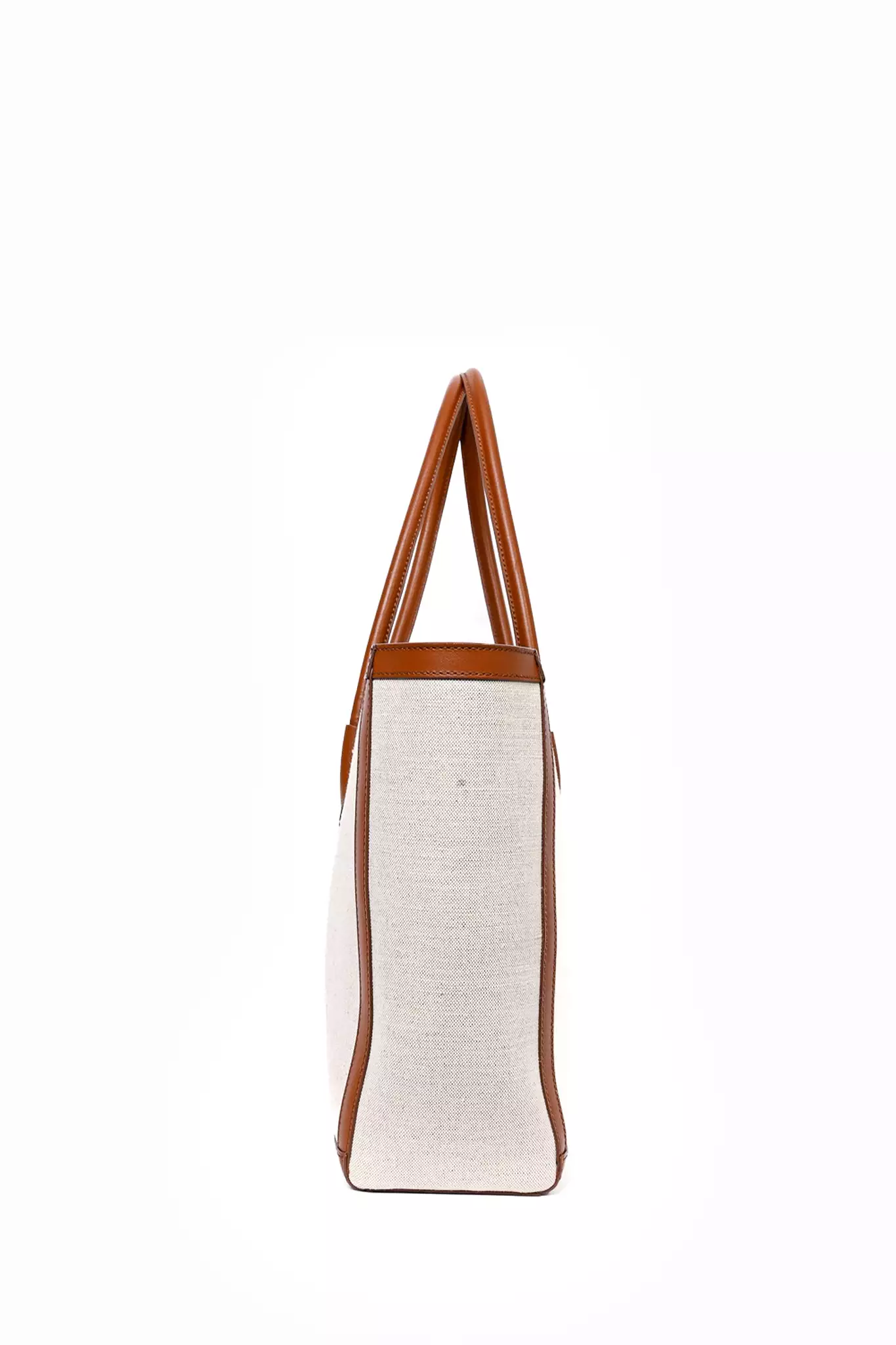 Balmain Beige Canvas Logo 'B-Army' Tote Bag with Brown Leather Trim