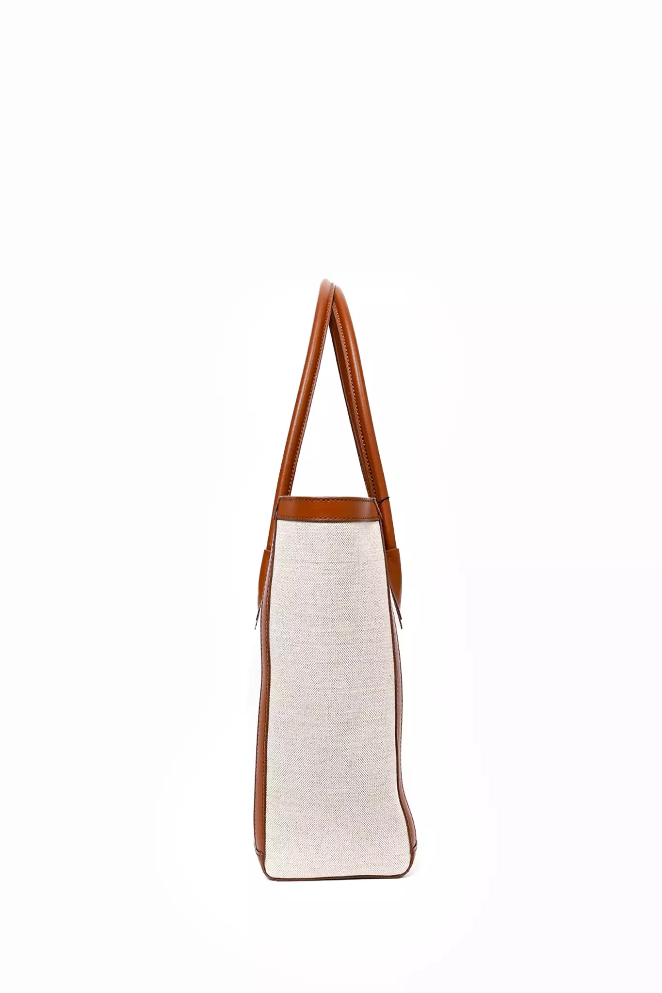 Balmain Beige Canvas Logo 'B-Army' Tote Bag with Brown Leather Trim