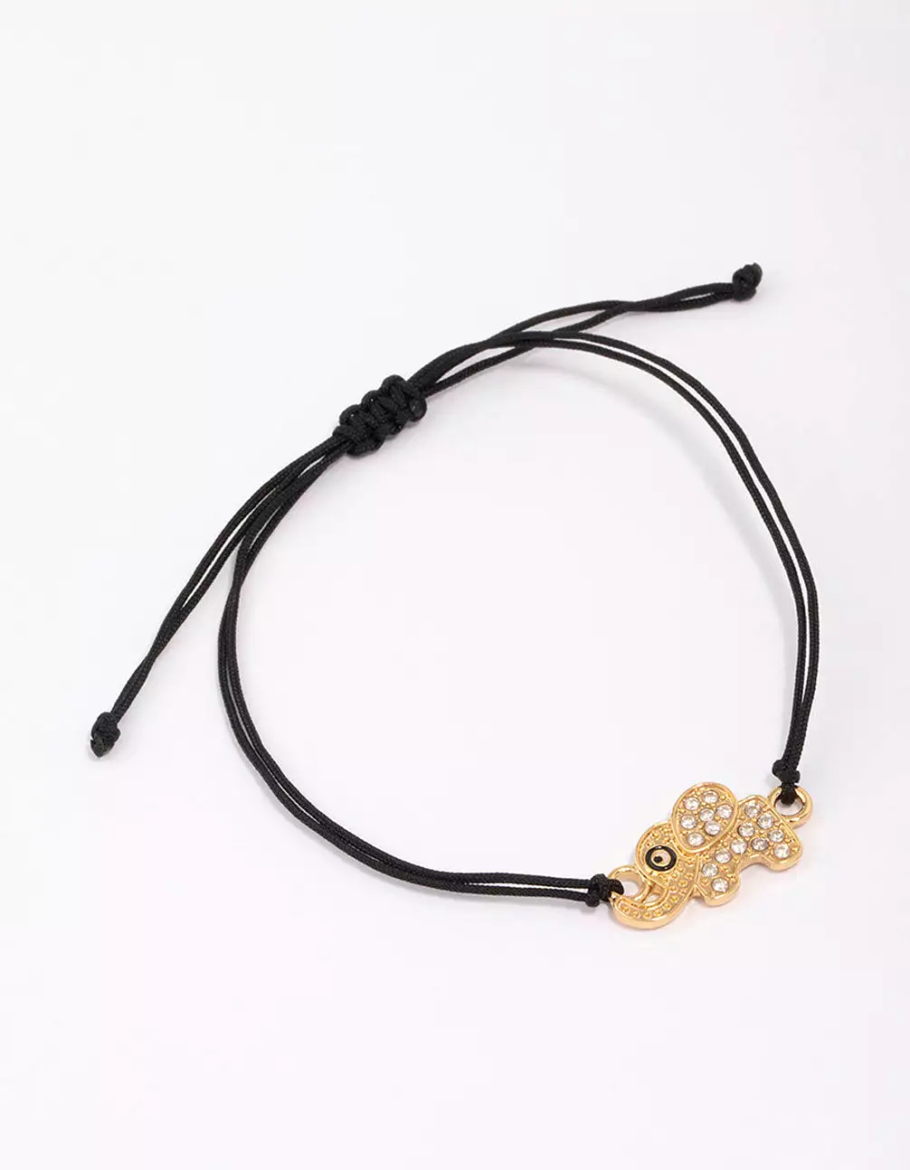 Black Elephant Cubic Zirconia Adjustable Cord Bracelet