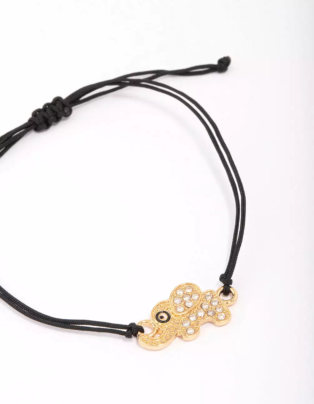 Black Elephant Cubic Zirconia Adjustable Cord Bracelet