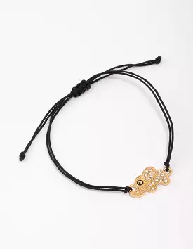 Black Elephant Cubic Zirconia Adjustable Cord Bracelet