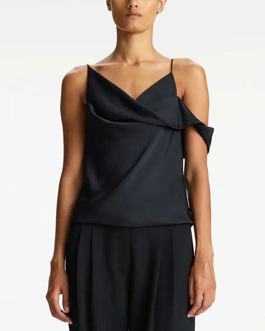 Black Ramona Satin Asymmetrical Top