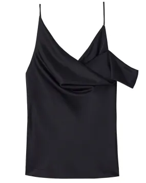 Black Ramona Satin Asymmetrical Top