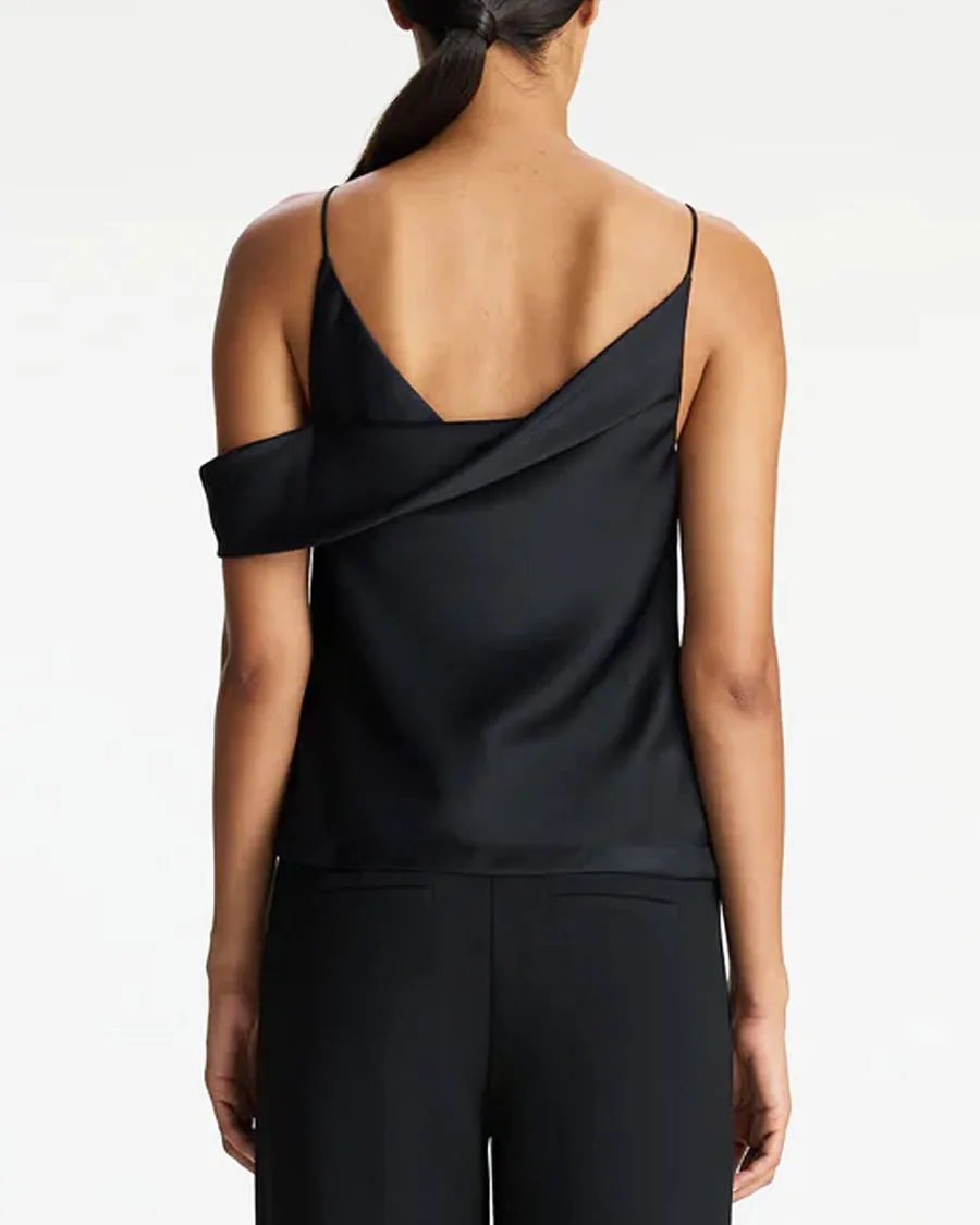 Black Ramona Satin Asymmetrical Top