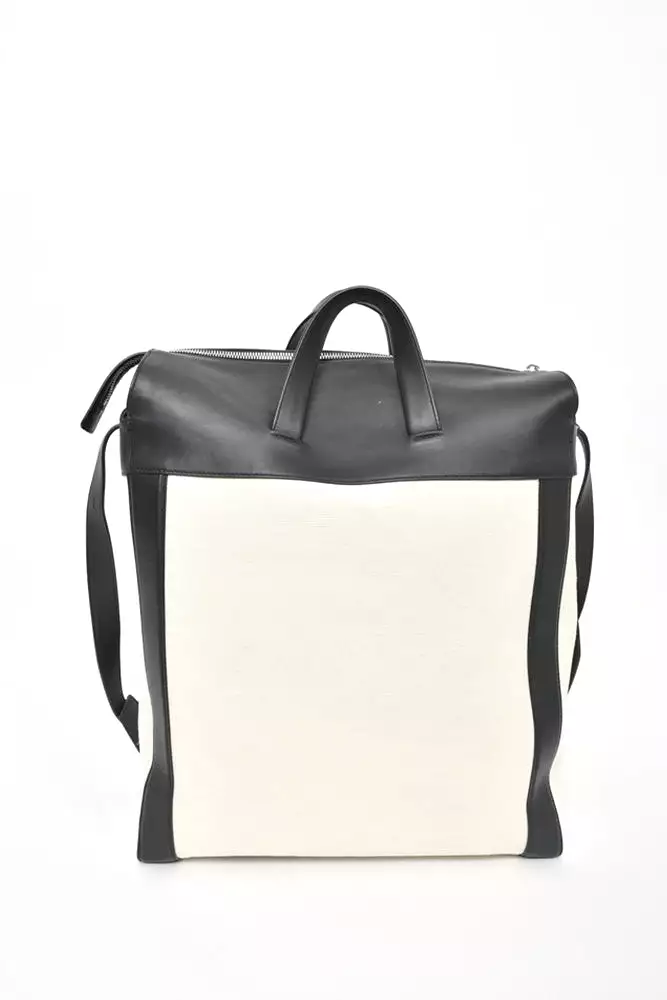 Bottega Veneta Cream Canvas/Black Leather Vertical Tote