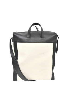 Bottega Veneta Cream Canvas/Black Leather Vertical Tote