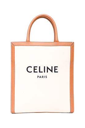 Celine Brown/Beige Canvas Vertical Cabas Logo Tote with Strap