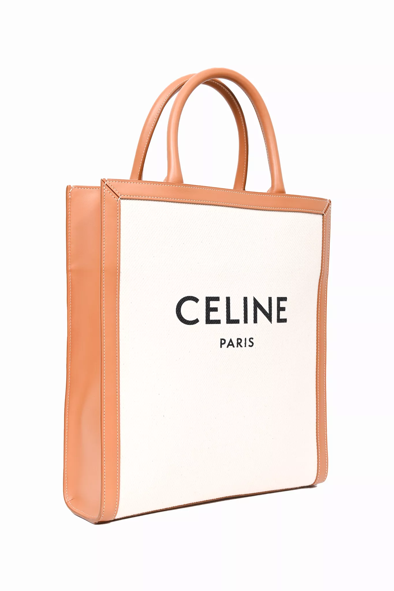 Celine Brown/Beige Canvas Vertical Cabas Logo Tote with Strap