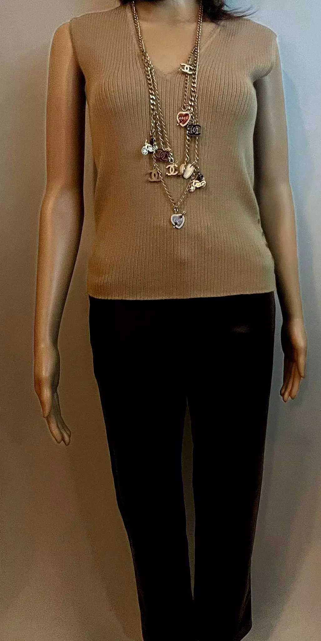 Chanel 10P 2010 Spring Coco Motorcycle Hearts Gold Chain Link Layered Belt/Necklace